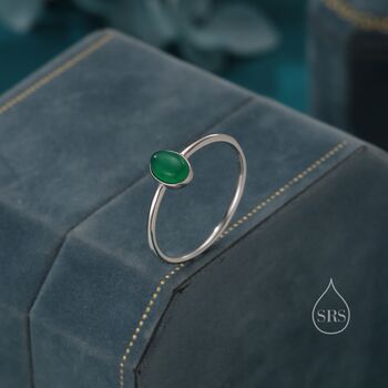 Sterling Silver Green Onyx Oval Ring, 6 of 12