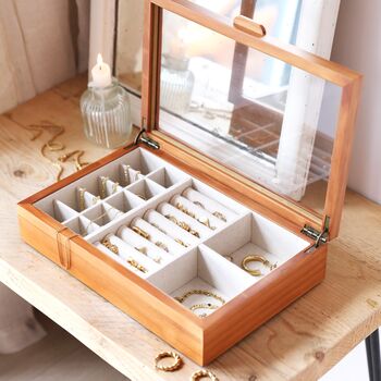 Glass Top Wooden Jewellery Box, 8 of 11