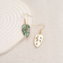 Green Boho Leaf Drop Earrings, thumbnail 2 of 5