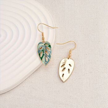 Green Boho Leaf Drop Earrings, 2 of 5