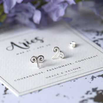 Aries Zodiac Symbol Sterling Silver Studs, 2 of 11
