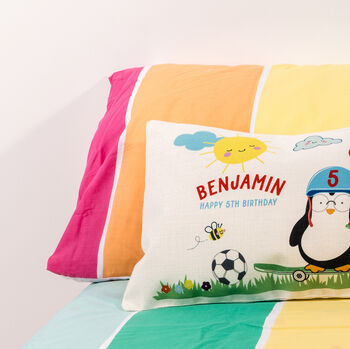 Personalised Penguin Illustration Birthday Cushion, 4 of 6