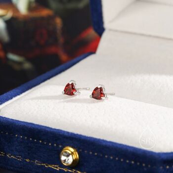 Natural Garnet Heart Stud Earrings In Sterling Silver, 3 of 12