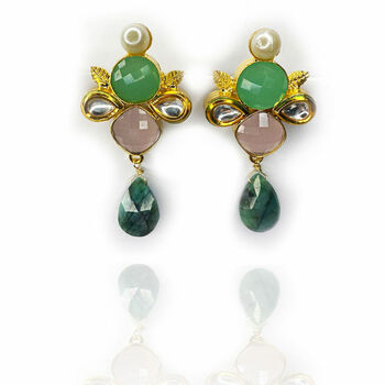 Emeralds, Aqua And Rose Chalcedony Earrings, 2 of 2