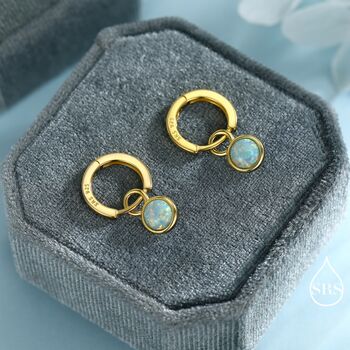 Sterling Silver Dangling Green Opal Hoop Earrings, 4 of 12