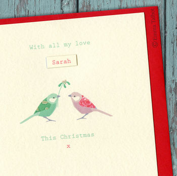 Personalised Christmas Card: Birds Under Mistletoe, 3 of 5