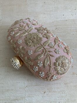 Pink Raw Silk Oval Clutch Bag, 4 of 10