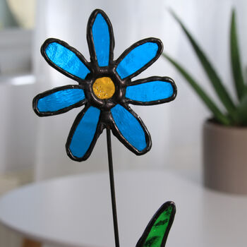 Stained Glass Everlasting Flower Blue Daisy Sun Catcher, 4 of 7