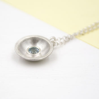 Sterling Silver Domed Aquamarine Satin Necklace, 4 of 8