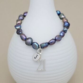 Personalised Black Pearl Birthday Charm Bracelet, 6 of 7