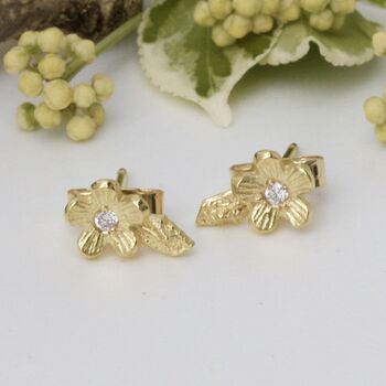 Diamond Cherry Blossom Stud Earrings, 18ct Gold, 4 of 7