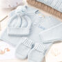 Luxury Cotton Baby Cardigan, Bobble Hat And Mittens Set, thumbnail 10 of 12