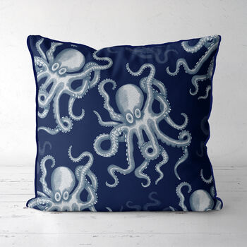 Blue And White Random Octopus Cushion, Multi Cols Avail, 3 of 7