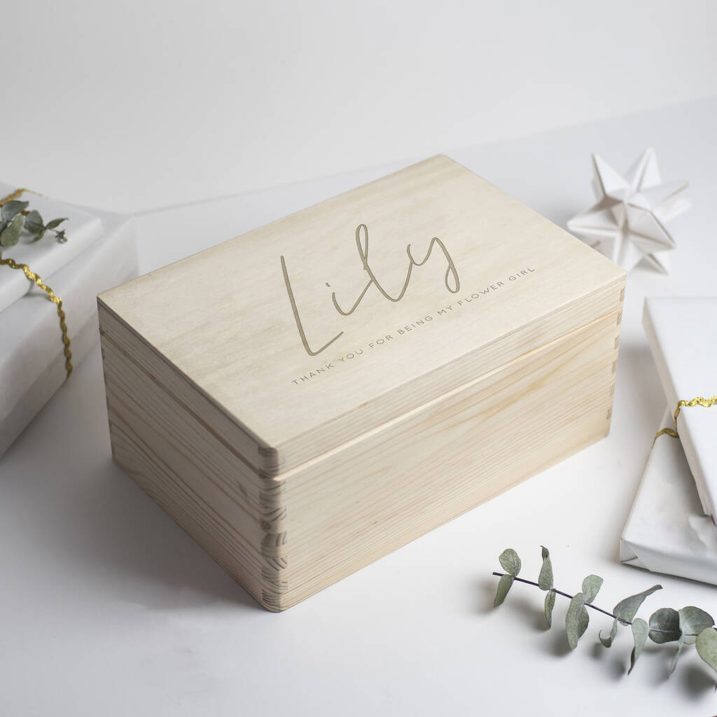 Personalised Thank You Flower Girl Engraved Wooden Box, 1 of 3
