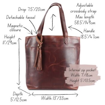 Leather Shopper Tote Bag, Distressed Brown, 5 of 5