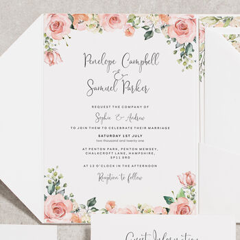 Blush Floral Pocketfold Wedding Invitations, 2 of 7