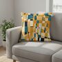 Decorative Cushion Cover In Oblong Lumbar Shape, Mustard And Teal Abstract Design, thumbnail 9 of 12