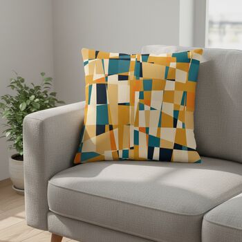 Decorative Cushion Cover In Oblong Lumbar Shape, Mustard And Teal Abstract Design, 9 of 12