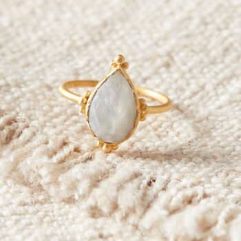 White Moonstone 18 K Gold And Silver Pear Shaped Ring, 2 of 12