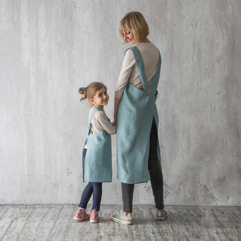 Navy Linen Crossover Pinafore Apron With Pockets, 4 of 12