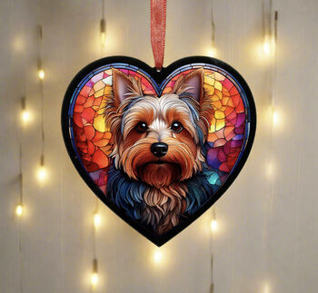 Yorkshire Terrier Stained Glass Effect Heart Suncatcher, 2 of 5
