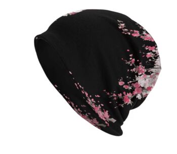 Chemo Headwear Beanie Hat Bandana Pink Flowers On Black Super Soft, 5 of 5