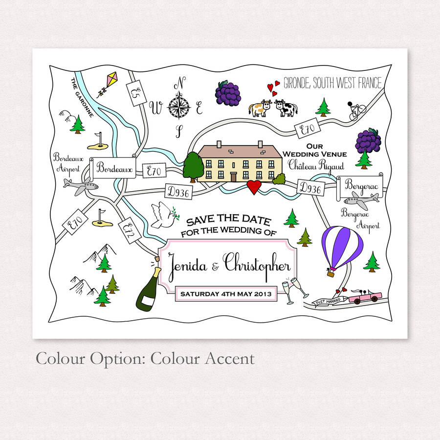Print Your Own Colour Wedding Or Party Illustrated Map, 1 of 6