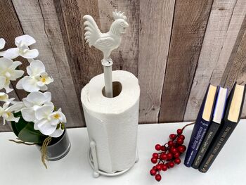 White Iron Cockerel Kitchen Roll Holder Stand, 2 of 8