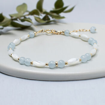 Aquamarine Bracelet With Mother Of Pearl, March Birthstone Jewellery, 2 of 2