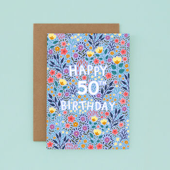50th Birthday Card For Women, Floral 50th Card, For Her, 2 of 2