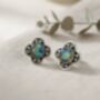 Oxidised Silver Labradorite Clover Stud Earrings, thumbnail 3 of 3