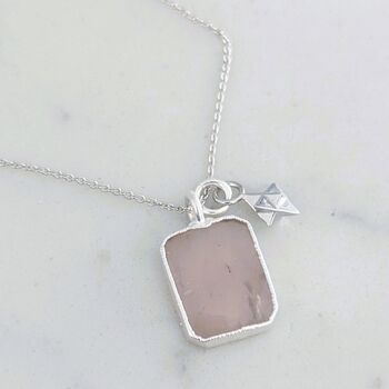 The Duo Rose Quartz Necklace, Silver, 5 of 12