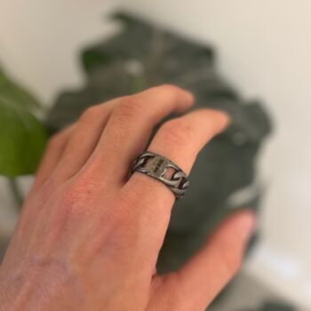 Black 8 Mm Chain Ring Engraved Band Rings, 5 of 12
