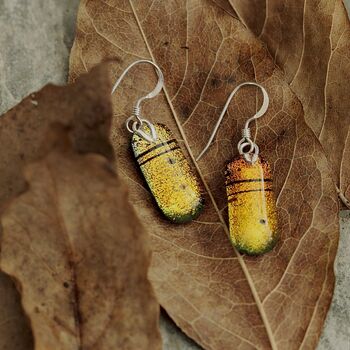 Fused Glass Drop Earrings In Autumn Colours, 6 of 12