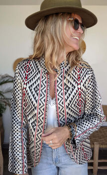 Zambezi Geometric Tribal Short Biker Jacket Coat, 8 of 12