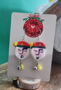 Festive Painted Father Christmas Earrings With Stand, 8 of 12