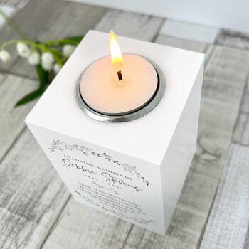 Personalised Wreath Memorial White Tea Light Holder, 4 of 7