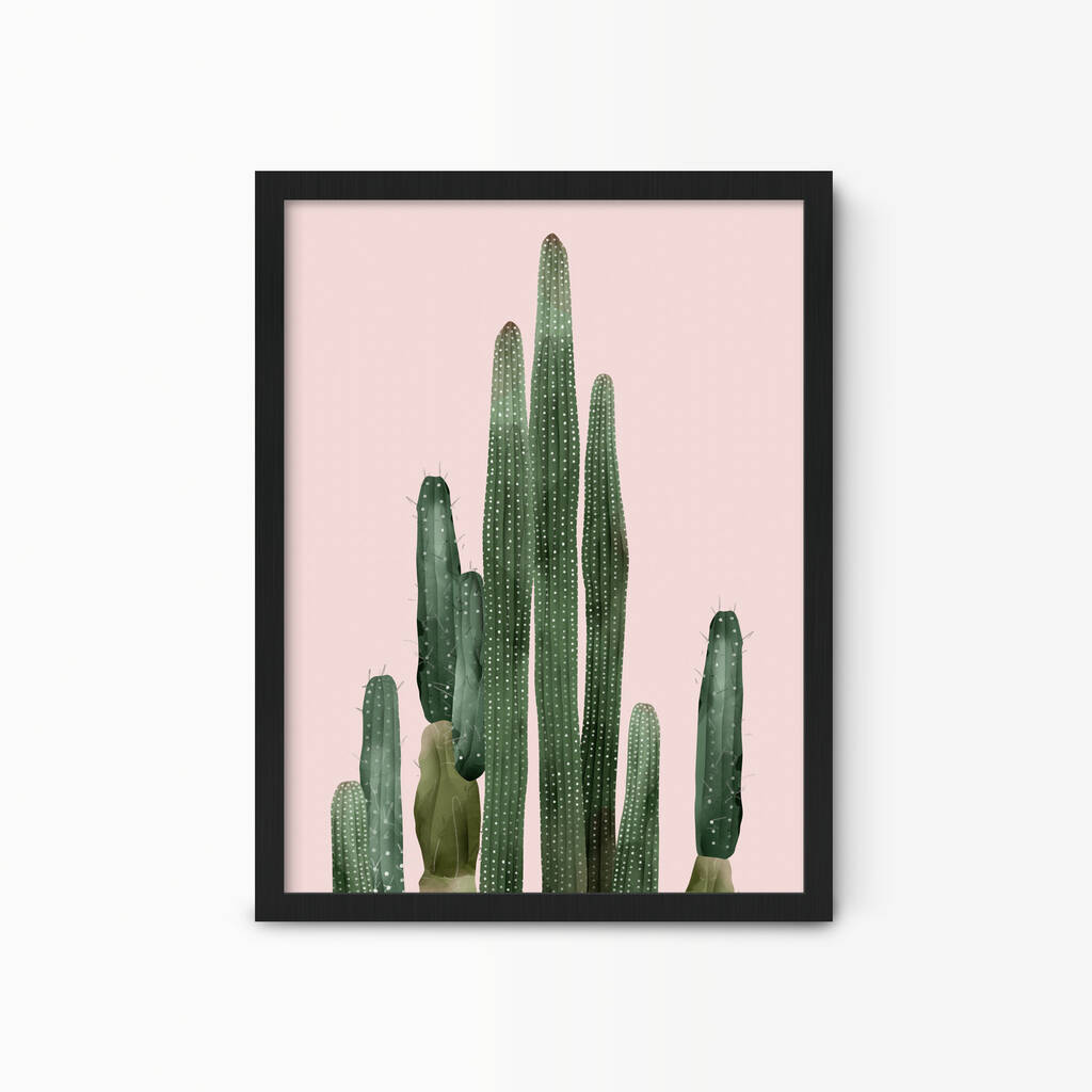 pink cactus wall art print by green lili
