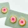 Ear Studs With Pink Flowers In White Lacquer, thumbnail 7 of 10