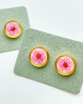 Ear Studs With Pink Flowers In White Lacquer, 7 of 10
