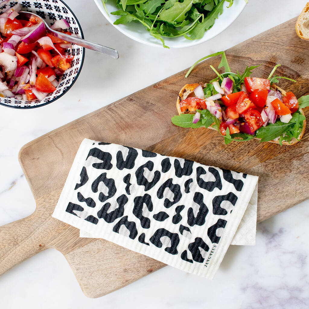 Set Of Two Leopard Print Eco Friendly Dishcloths By Katie Bakes