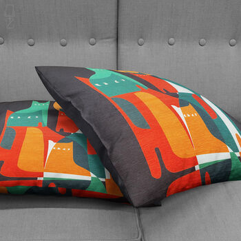 Abstract Cats Pillow Cover With Multicoloured On Black, 4 of 7