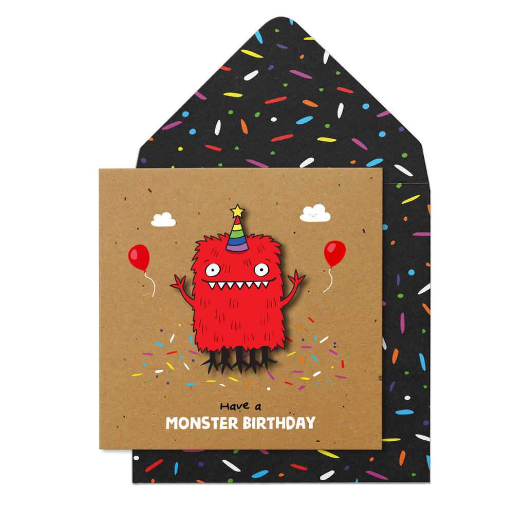 Handmade Red Monster Birthday Personalised Card, 1 of 3