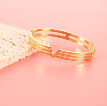 Gold Plated V Line Harmony Bangle Bracelet, 9 of 10