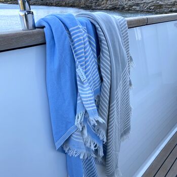 Symi Striped Peshtemal Towel Sky Blue, 10 of 10