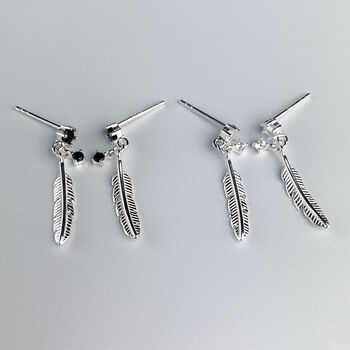 Sterling Silver Feather Dangle Stud Earrings, 2 of 3