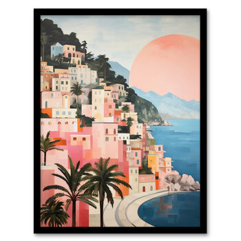 Amalfi Coast Sunrise Italy Pink Blue Wall Art Print, 5 of 6