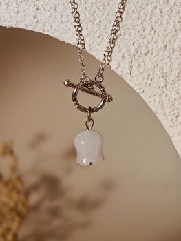 Silver White Jade Lily Of The Valley Toggle Necklace, 10 of 12