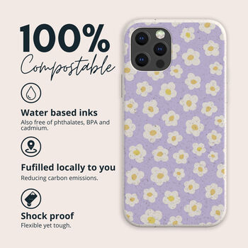 Retro Purple Flowers Biodegradable Phone Case, 2 of 7