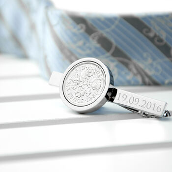 Personalised Silver Plated Lucky Sixpence Tie Clip, 6 of 6